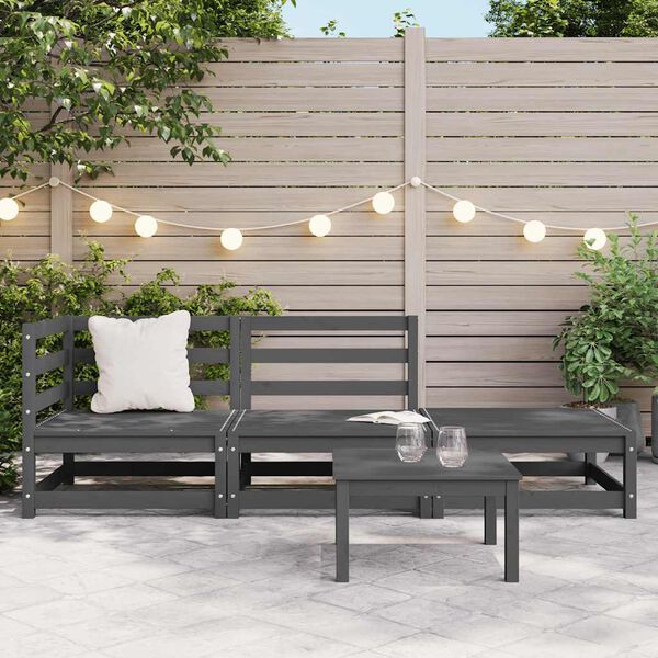 vidaXL 3-tlg. Garten-Lounge-Set Grau Kiefer Massivholz