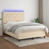 vidaXL Boxspringbett mit Matratze & LED Creme 140x190 cm Stoff