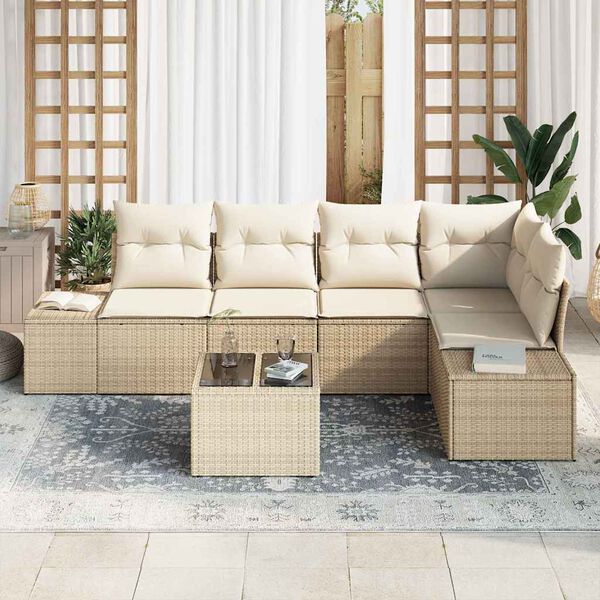 vidaXL Gartensofa-set 6 pcs Beige Poly-Rattan