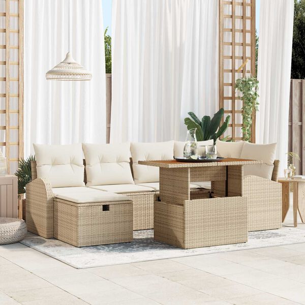 vidaXL Garten-Sofa-Set 7 pcs Beige Poly-Rattan