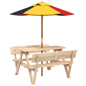 vidaXL Picknicktisch f&uuml;r 4 Kinder mit Sonnenschirm Massivholz Tanne
