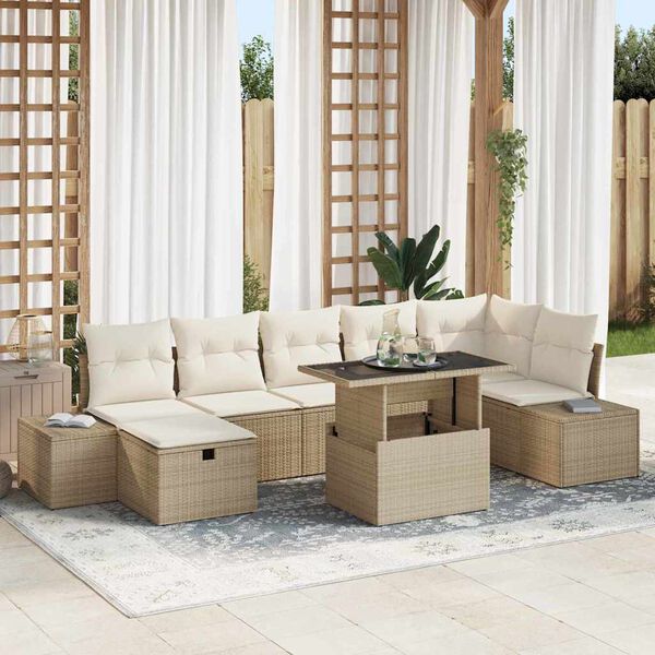 vidaXL Garten-Sofa-Set 8 pcs Beige Poly-Rattan