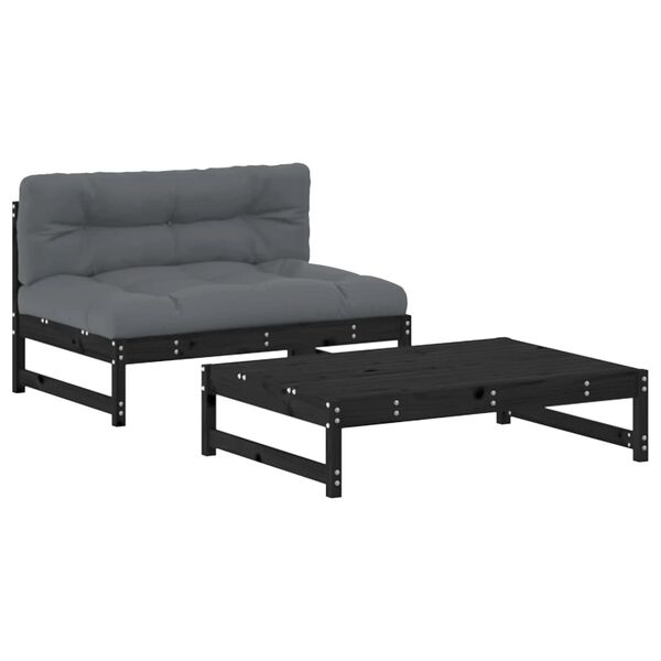 vidaXL 2-tlg. Garten-Lounge-Set mit Kissen Schwarz Massivholz