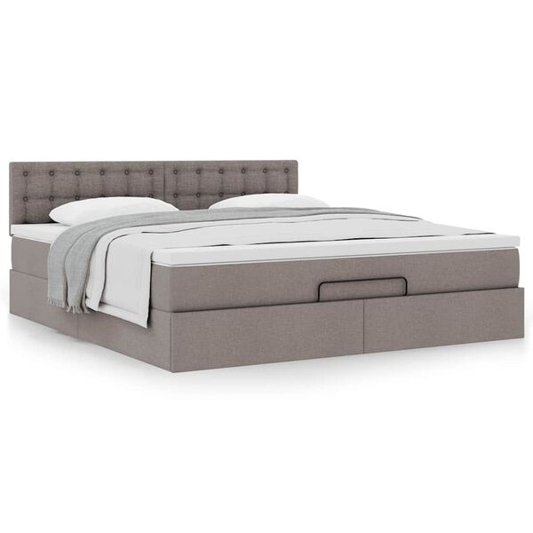 vidaXL Ottoman-Bett mit Matratze Taupe 160x200 cm Stoff