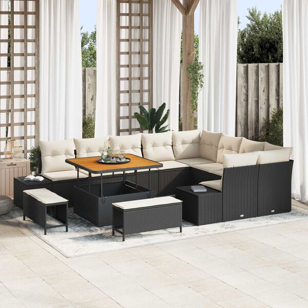 vidaXL Gartensofa-set mit Kissen 12 pcs Schwarz Poly Rattan