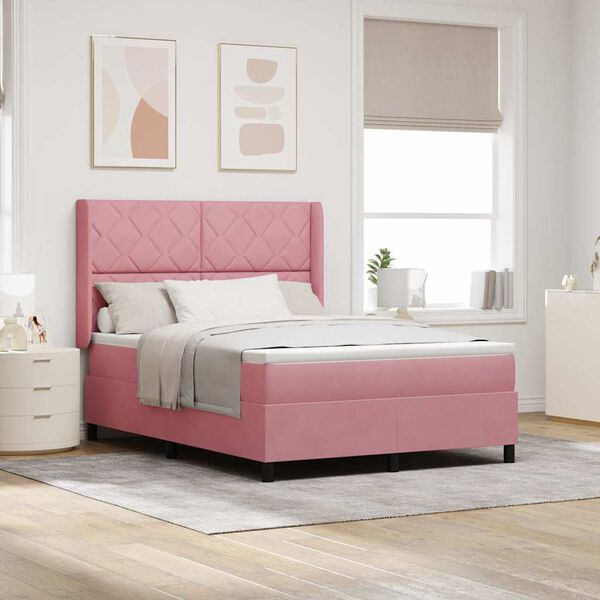 vidaXL Boxspringbett mit Matratze mit Kopfteil Rosa 160 x 200 cm Samt