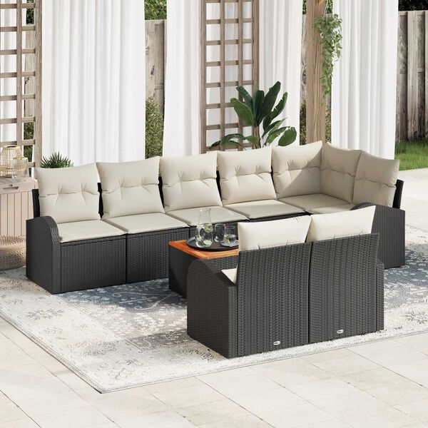 vidaXL Gartensofa-set mit Speicher 9 pcs Schwarz und Creme Poly-Rattan