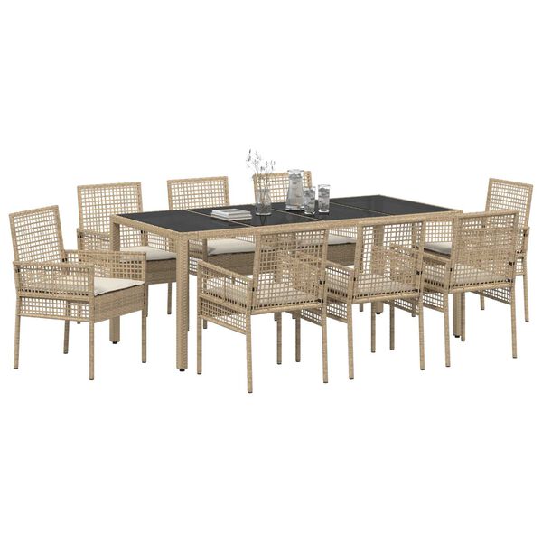 vidaXL Garten Essgruppe 9 pcs Beige Poly-Rattan
