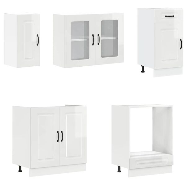 vidaXL 8-tlg. Küchenschrank-Set Kalmar Kalmar Hochglanz-Weiß Holzwerkstoff