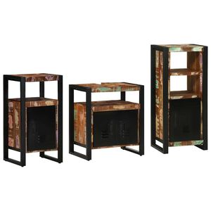 vidaXL Badezimmerm&ouml;bel-Set mit Regal 3 pcs Massives upgecyceltes Holz