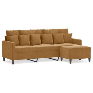 vidaXL 3-Sitzer-Sofa mit Hocker Braun 180 cm Samt