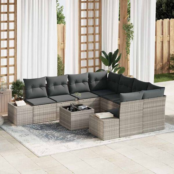vidaXL Garten-Sofa-Set 9 pcs Hellgrau und Dunkelgrau Poly-Rattan