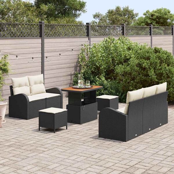 vidaXL Garten-Sofa-Set mit Kissen mit Speicher 8 pcs Schwarz und Creme