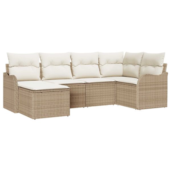 vidaXL Garten-Sofa-Set mit Kissen 6 pcs Beige und Weiß Poly Rattan