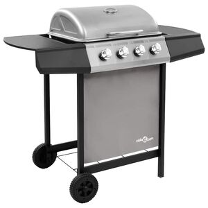 vidaXL Gasgrill mit 4 Flammen Schwarz und Silbern