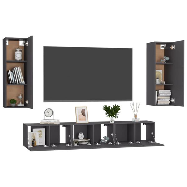 vidaXL 5-tlg. TV-Schrank-Set Grau Holzwerkstoff