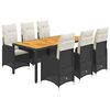 vidaXL 7-tlg. Garten-Bistro-Set mit Kissen Schwarz Poly Rattan