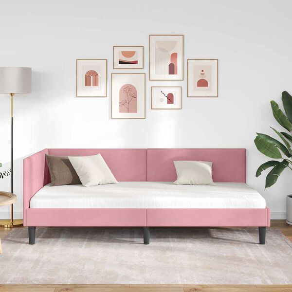 vidaXL Eckbettgestell mit Kopfteil Rosa 90 cm x 200 cm Samt