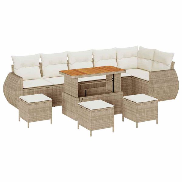 vidaXL Gartensofa-set mit Kissen 10 pcs Beige und Creme Poly Rattan
