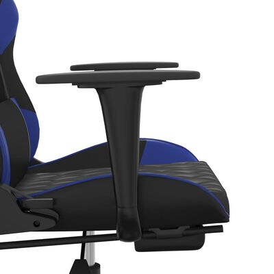 vidaXL Gaming-Stuhl mit Massage & Fußstütze Schwarz & Blau Kunstleder