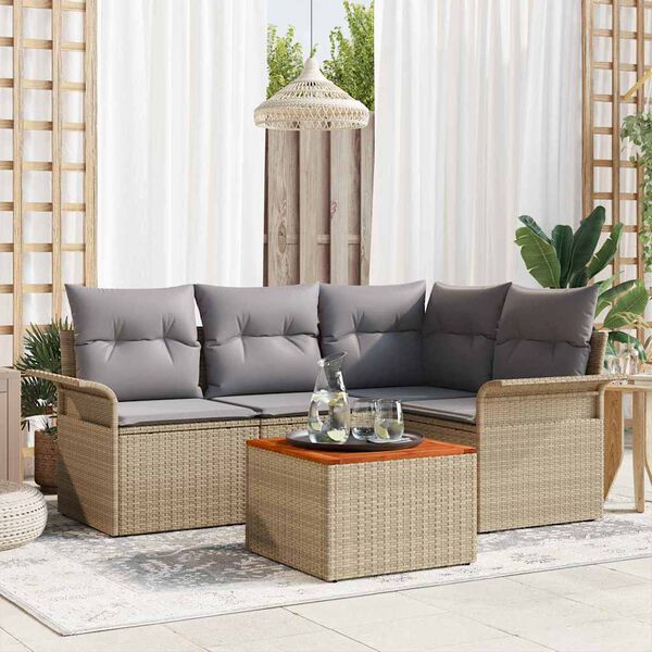 vidaXL Gartensofa-set mit Kissen 5 pcs Beige Poly-Rattan