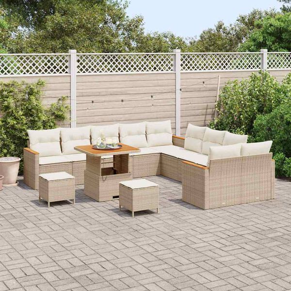 vidaXL Gartensofa-set mit Kissen 13 pcs Beige Poly-Rattan