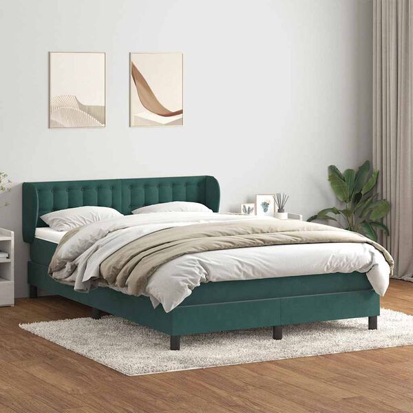 vidaXL Boxspringbett mit Matratze Dunkelgr&uuml;n 140x210 cm Samt