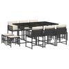 vidaXL 11-tlg. Garten-Essgruppe mit Kissen Schwarz Poly Rattan