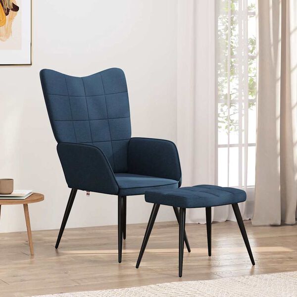 vidaXL Relaxsessel mit Hocker Blau Stoff
