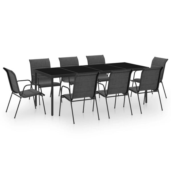 vidaXL 9-tlg. Garten-Essgruppe Stahl Schwarz