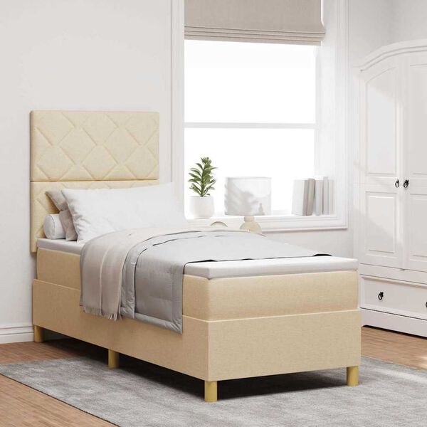 vidaXL LED Boxspringbett mit Matratze Creme 80 x 200 cm Stoff