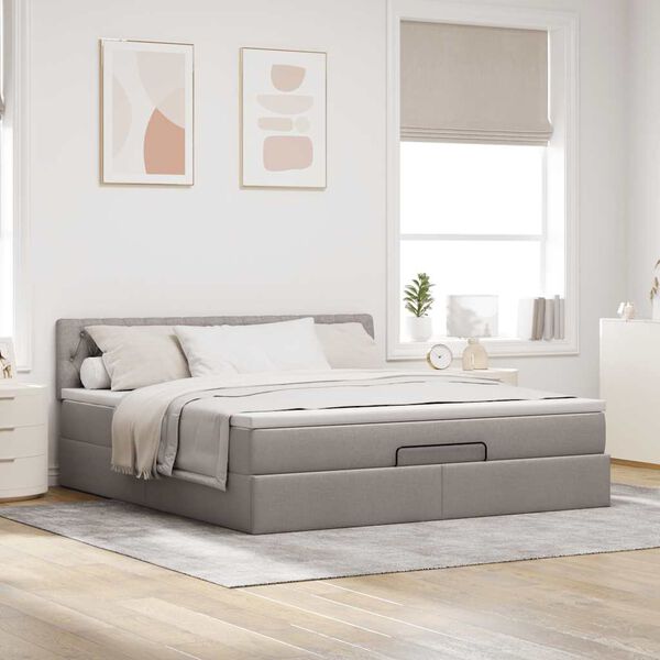 vidaXL Ottoman-Bett mit Matratze Taupe 160x200 cm Stoff