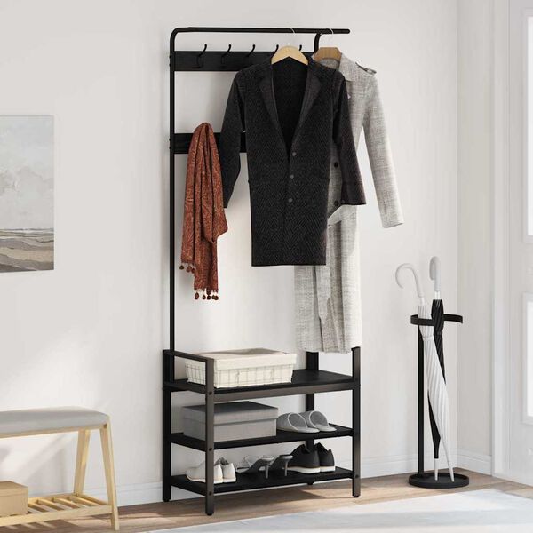 vidaXL Garderobenst&auml;nder Schwarz Eichen-Optik 75 x 34 x 184 cm