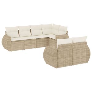 vidaXL 7-tlg. Garten-Sofagarnitur mit Kissen Beige Poly Rattan