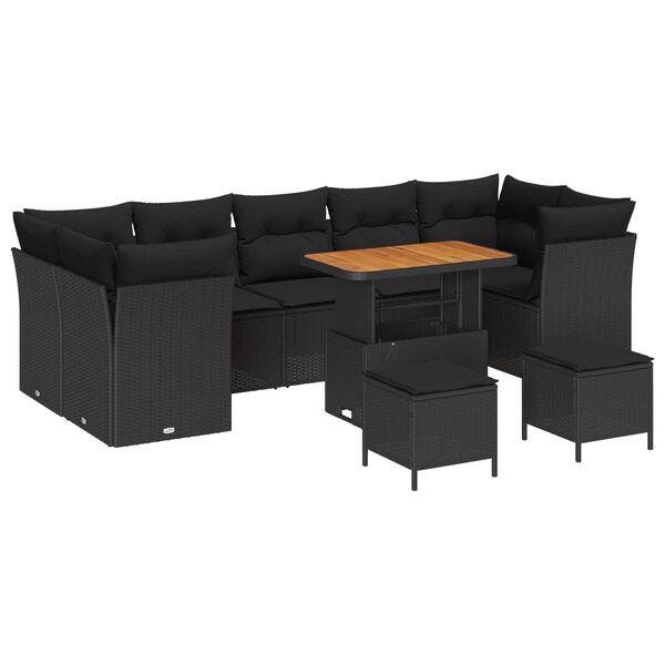 vidaXL Garten-Sofa-Set mit Kissen mit Speicher 10 pcs Schwarz