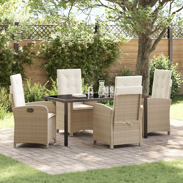 vidaXL Garten Essgruppe mit Kissen 5 pcs Beige Poly-Rattan