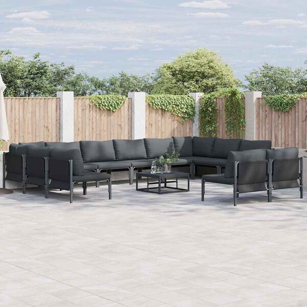 vidaXL Gartensofa-set mit Kissen 13 pcs Schwarz Stahl