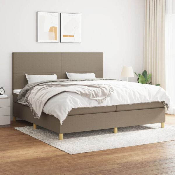 vidaXL Boxspringbett mit Matratze Taupe 200x200 cm Stoff