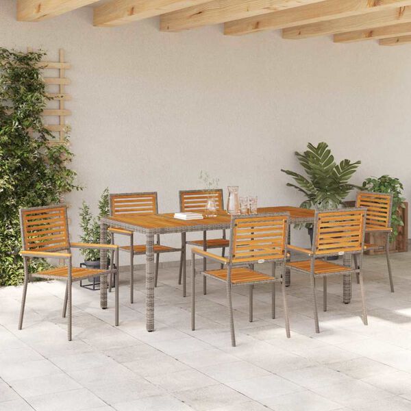vidaXL Garten Essgruppe 7 pcs Grau und Braun Poly-Rattan