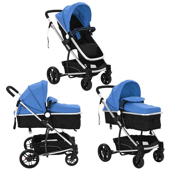 vidaXL 2-in-1 Buggy/Kinderwagen Aluminium Blau und Schwarz