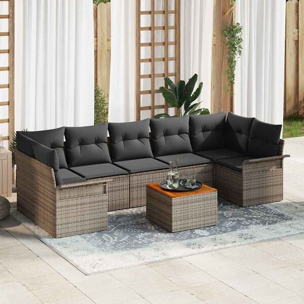 vidaXL Gartensofa-set mit Kissen 8 pcs Grau Poly-Rattan