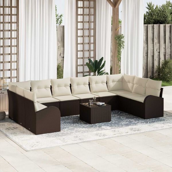 vidaXL Gartensofa-set mit Kissen 11 pcs Braun und Creme Poly-Rattan