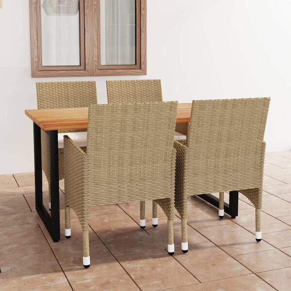 vidaXL 5-tlg. Garten-Essgruppe mit Kissen Poly Rattan Beige