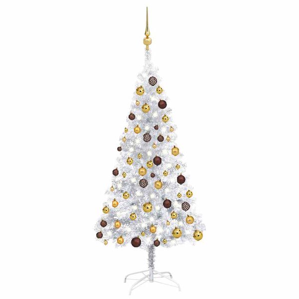 vidaXL K&uuml;nstlicher Weihnachtsbaum Beleuchtung & Kugeln Silber 150 cm