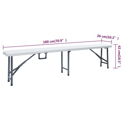 vidaXL Klappbarer Gartentisch mit 2 Bänken 180 cm Stahl und HDPE Weiß