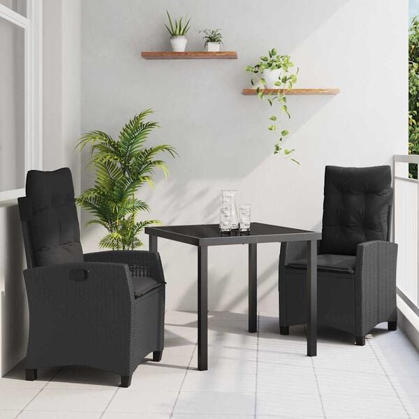 vidaXL Garten Essgruppe mit Kissen 3 pcs Schwarz Poly-Rattan