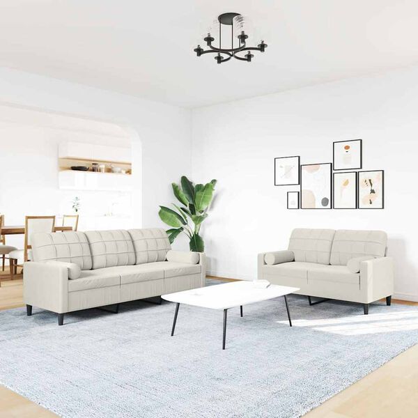 vidaXL 2-tlg. Sofagarnitur mit Kissen und Nackenrollen Creme Samt