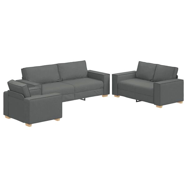 vidaXL Sofa 3 pcs Dunkelgrau Leinenmischgewebe