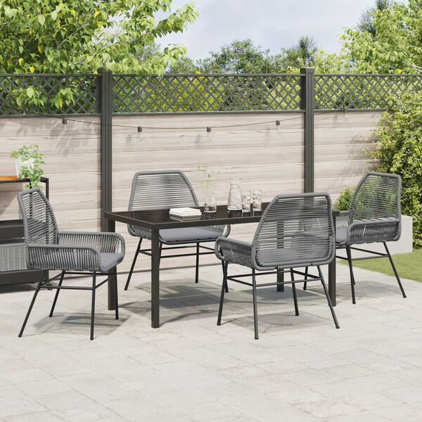 vidaXL Garten Essgruppe mit Kissen 5 pcs Grau Poly-Rattan