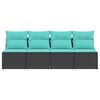 vidaXL Gartensofa mit Kissen 4-Sitzer Schwarz Poly Rattan